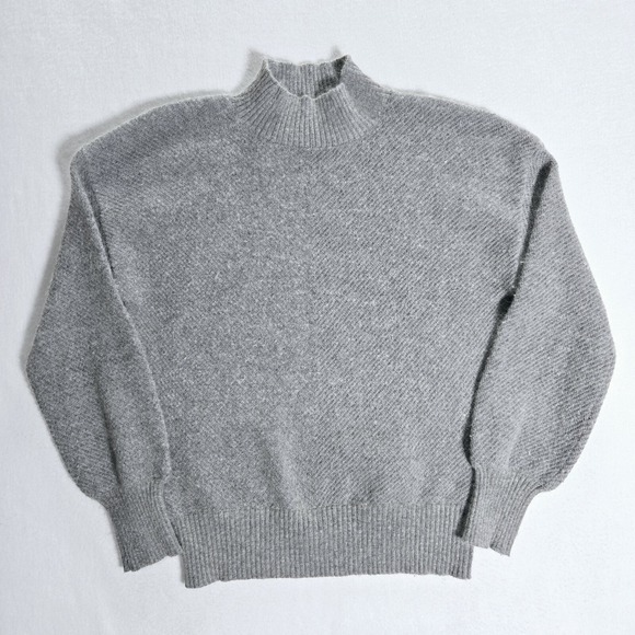Magaschoni Sweater Size Large Womens High Neck Pullover Wool Blend Gray Ribbed - Picture 1 of 15